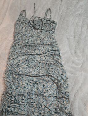 SHEIN Light Blue Floral Ruched Slip Mini Dress